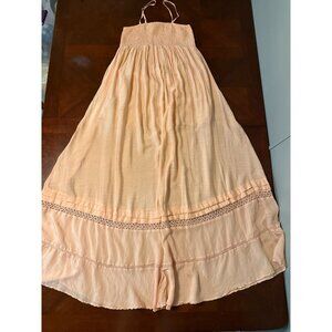 Chloe Laetitia Womens Jumpsuit S/M  Peach Lace Trim Bohemian Chic